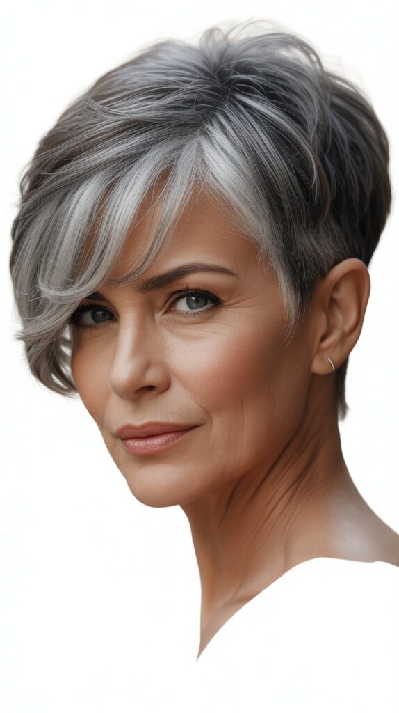 Top 32+ Short Hairstyles for Round Face Thin Hair Over 50 7 Pixie with Long Side Bangs