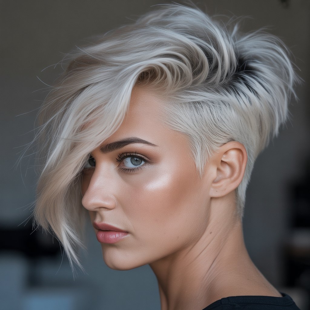 27+ Expert-Approved Hairstyles for Thin Hair and Round Faces 22 Side-Swept Pixie with Undercut