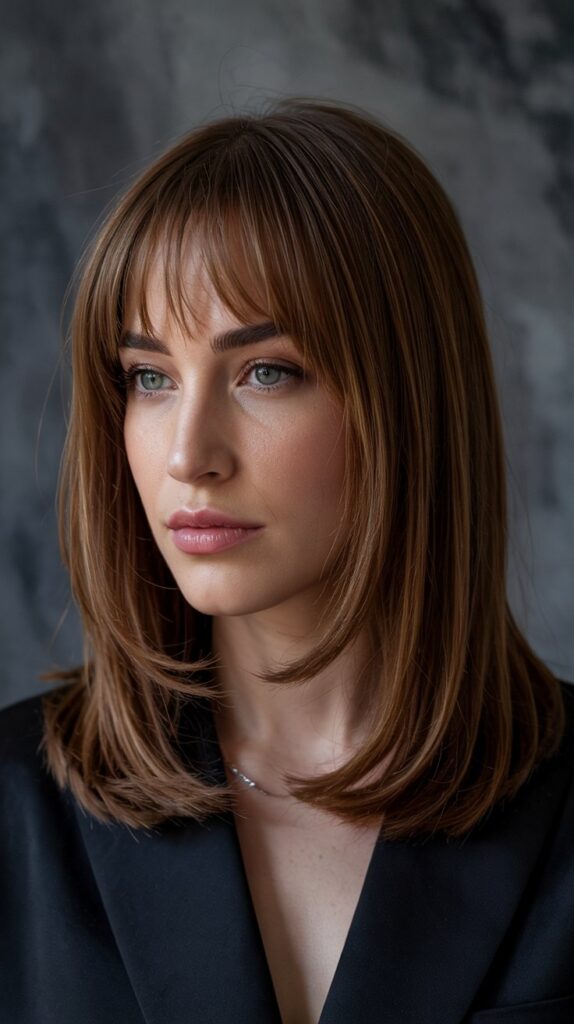 Curly Long Bob with Soft Curtain Bangs