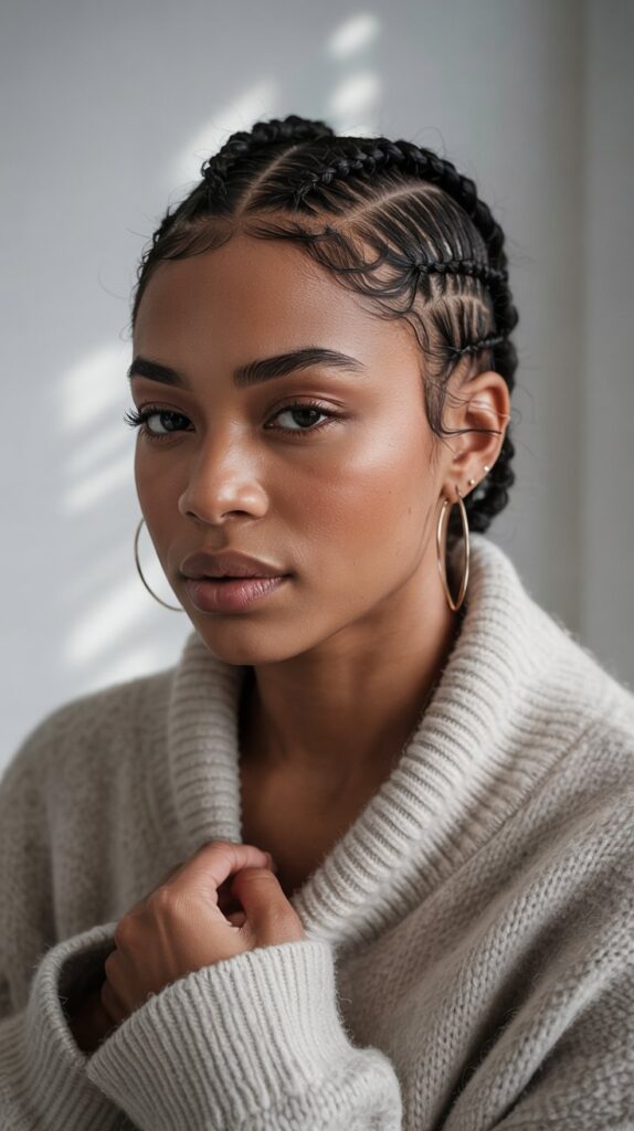 30 Chic Winter Hair Braids for Short Hair 19 Cornrow Side Detail