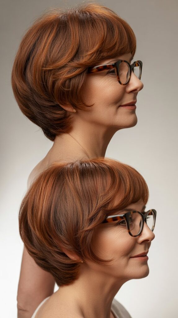 Best 27+ Hairstyles for Thin Fine Hair Over 60 with Glasses 4 Short Stacked Bob