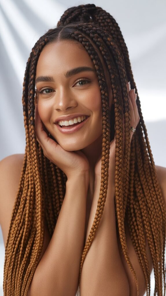  Knotless Box Braids with Honey Caramel Tips