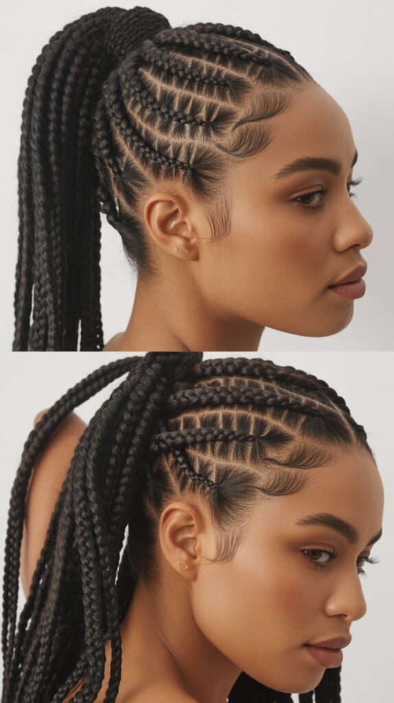 Top 27+ Stunning Side Part Knotless Braids to Try Right Now 27 27. Side Part Knotless Braids Half-Up Half-Down Style