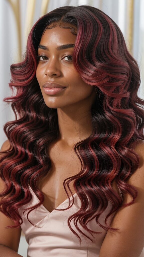 Burgundy Ombre Mermaid Waves