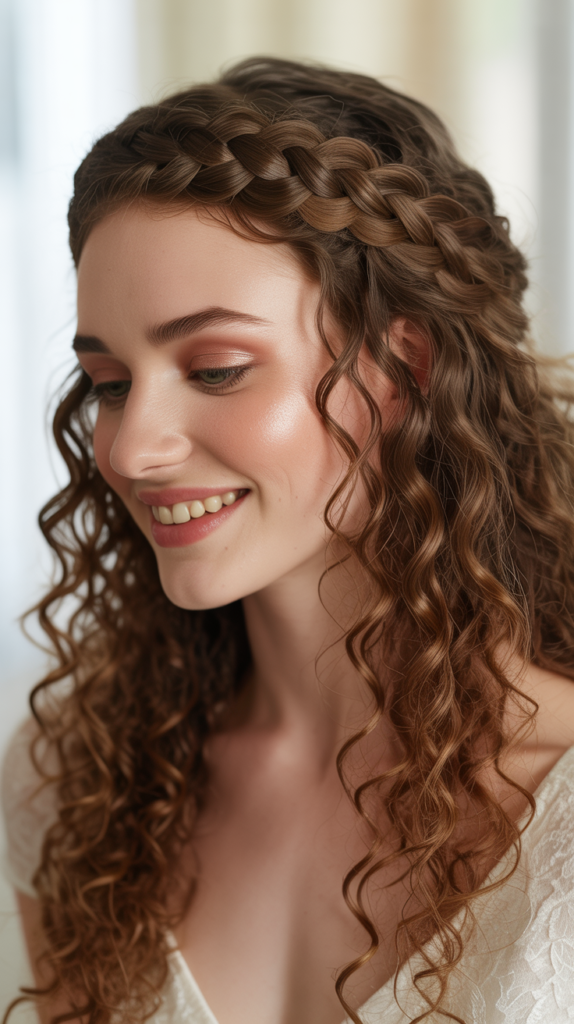 Braided Crown with Loose Curls