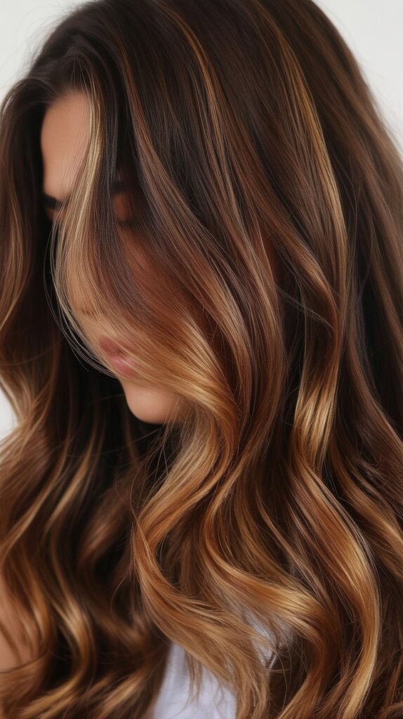 Caramel Balayage with Dark Chocolate Roots