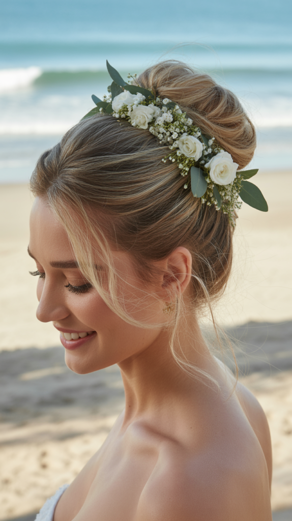 Flower-Adorned High Bun