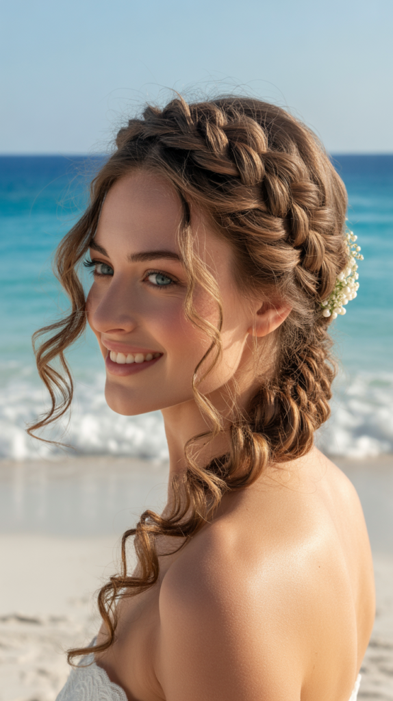 Braided Crown With Cascading Curls