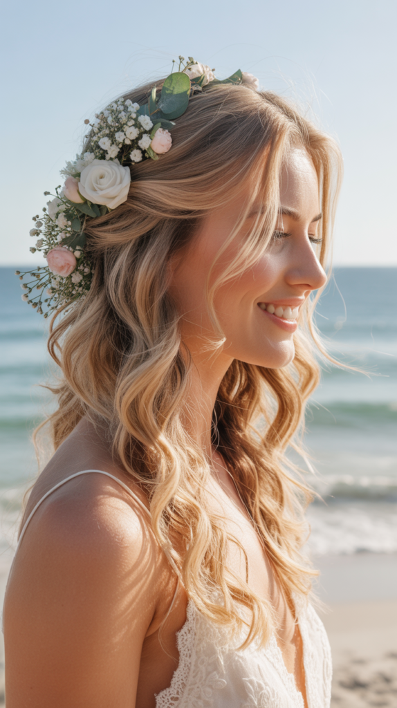  Loose Beachy Waves With Fresh Flowers