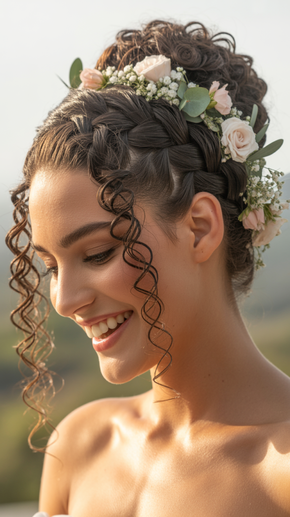 Braided Curly Updo with Flowers