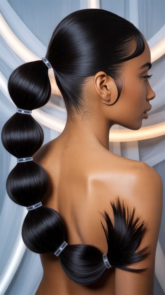Straight Hair with Bubble Ponytail
