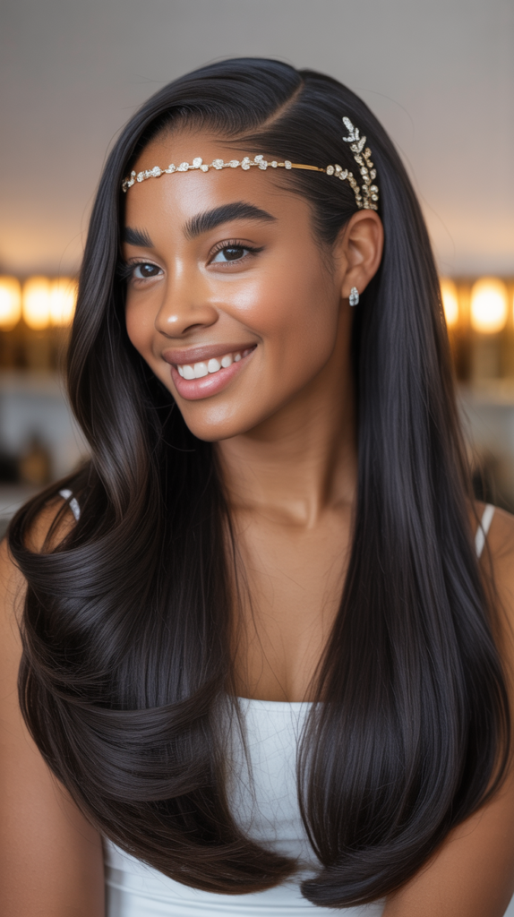 Straight Hair with Jeweled Accessories