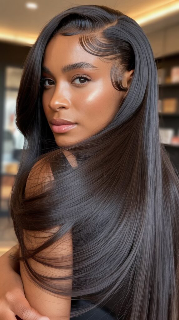 Side-Swept Straight Hair