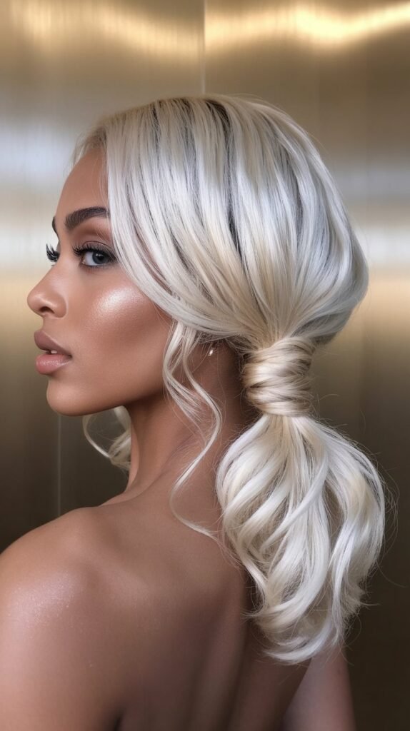 Icy Blonde Twisted Low Ponytail