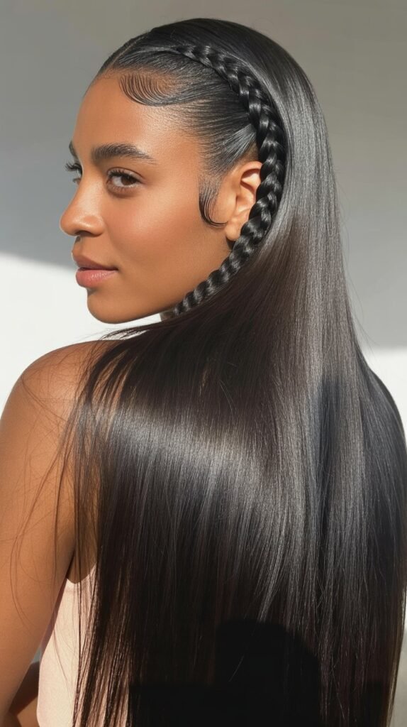 Straight Hair with Side Braid Accent