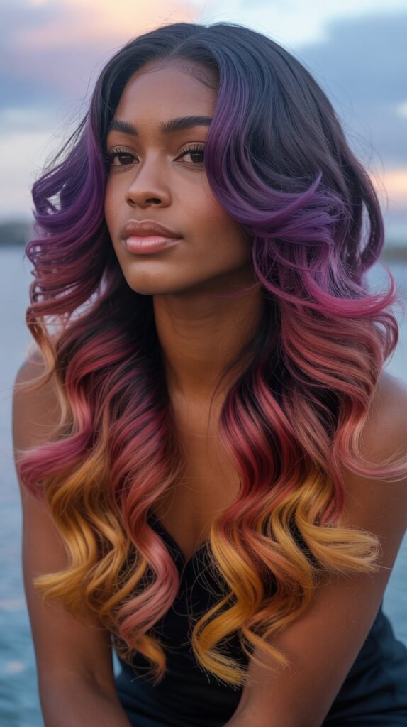 Multi-Colored Sunset Ombre Long Waves