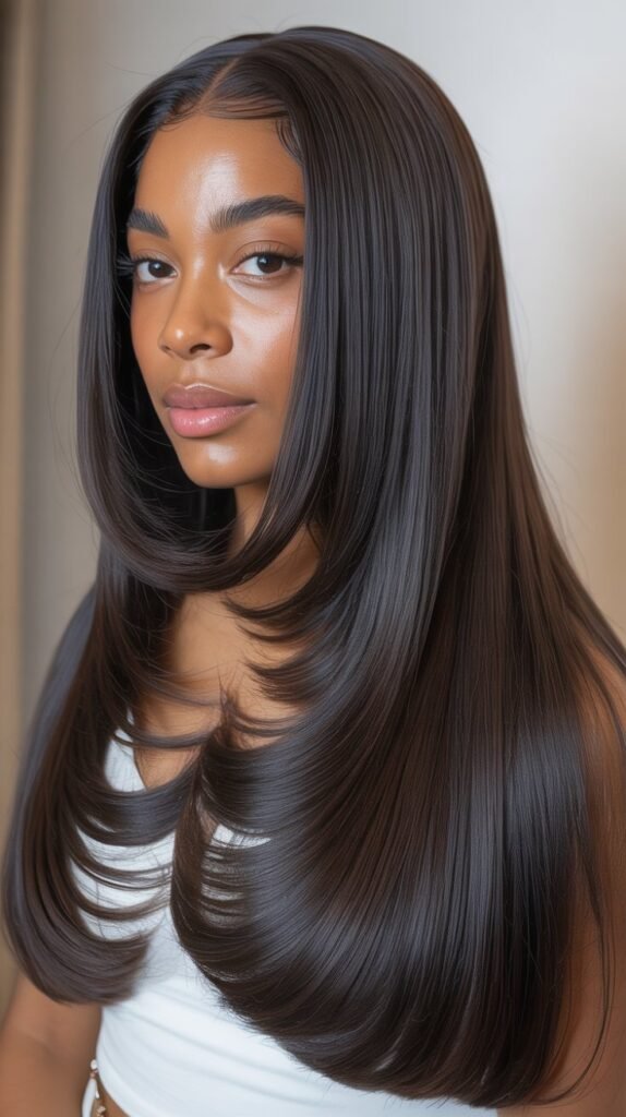 Straight Hair with V-Cut Layers