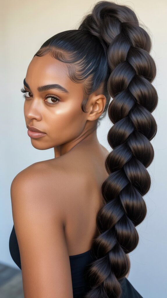 Top 33+ Baddie Hairstyles for Black Women Turn Heads 28 Braided Ponytail with Extensions