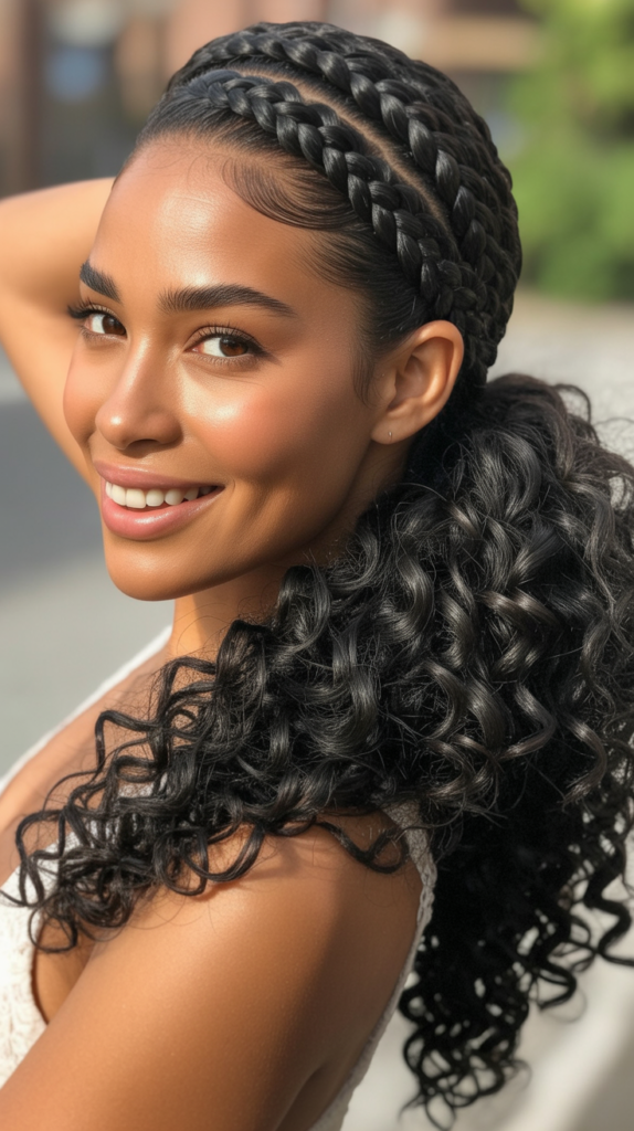 Crown Braid with Curly Ponytail