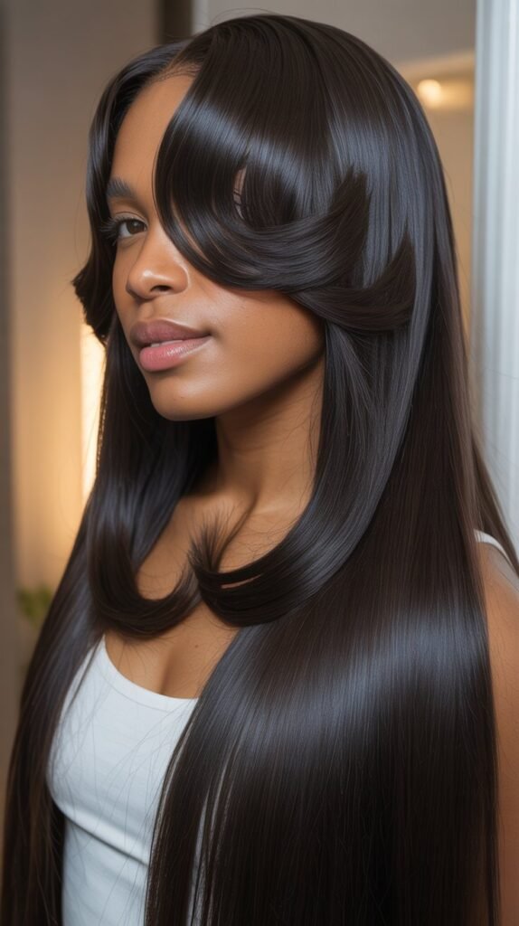  Straight Hair with Swooped Bangs