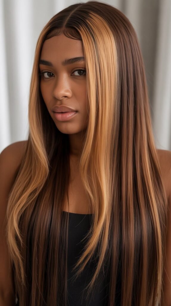 Straight Middle Part with Ombre Color