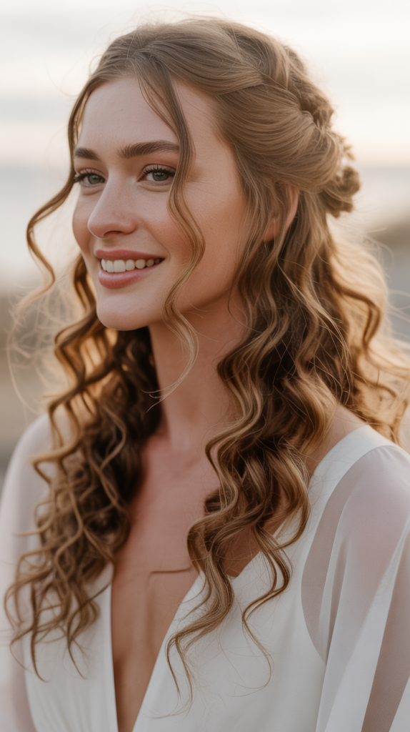  Boho Loose Curls Half-Up