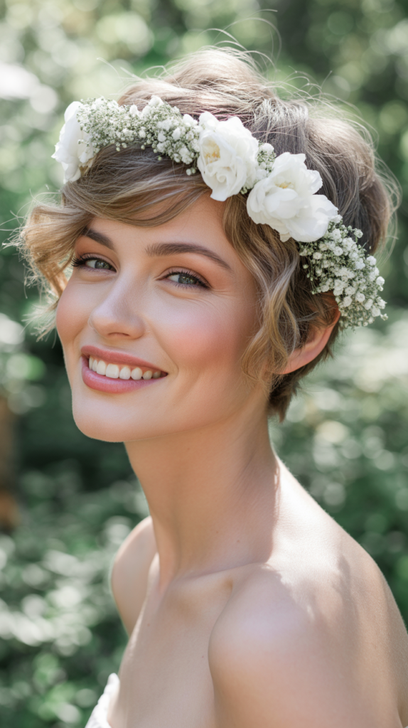 Tousled Pixie with Flower Crown