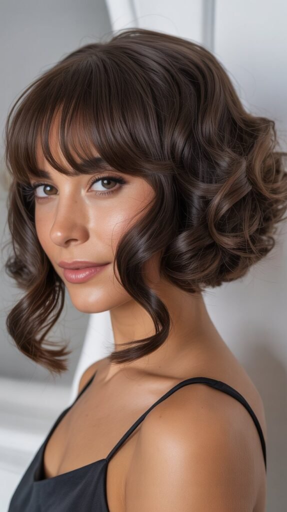 Curly Bob with Defined Curtain Bangs