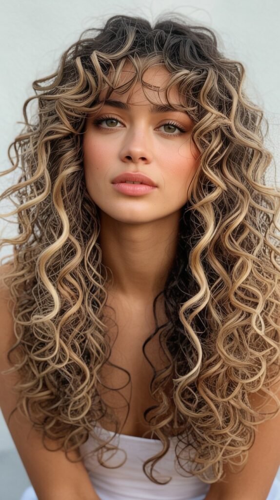 Long Curls with Curtain Bangs