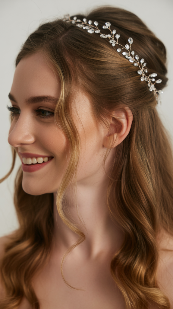 Half-Up with Crystal Hair Vine