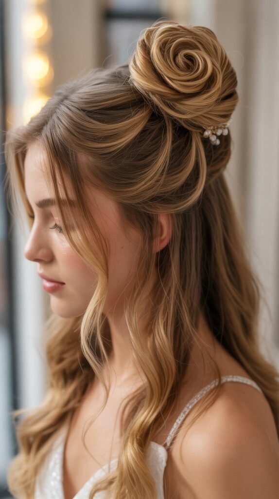 Twisted Rose Bun Half-Up