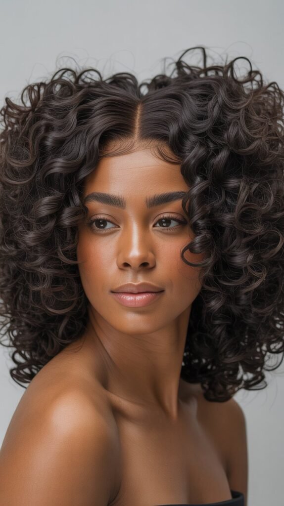 Curly Afro Middle Part