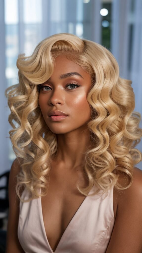 Champagne Blonde Spiral Curls with Volume