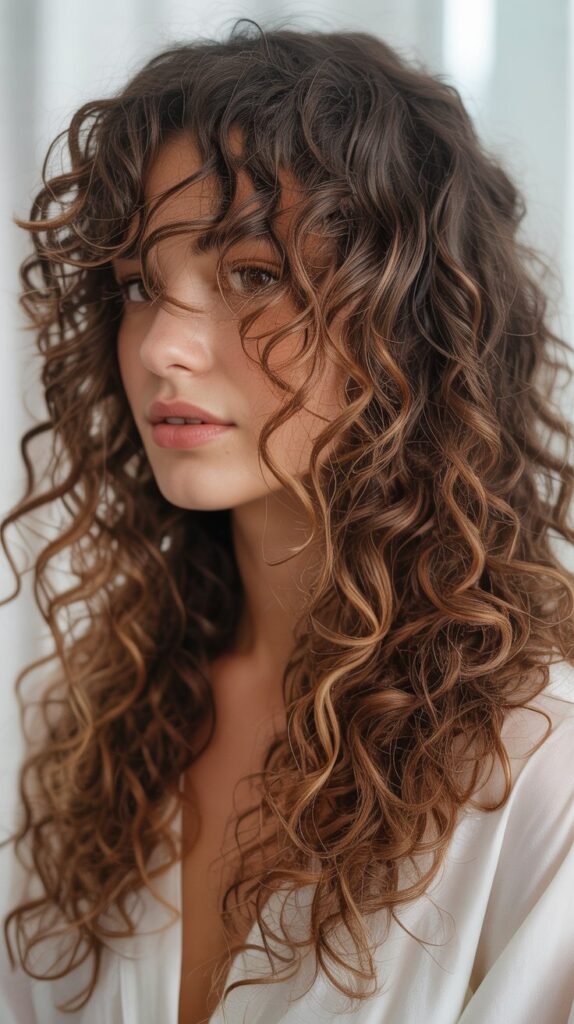 Classic Caramel Balayage on Loose Curls