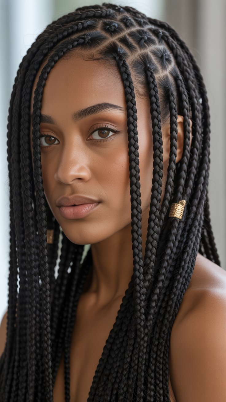 Box Braids with Side Part