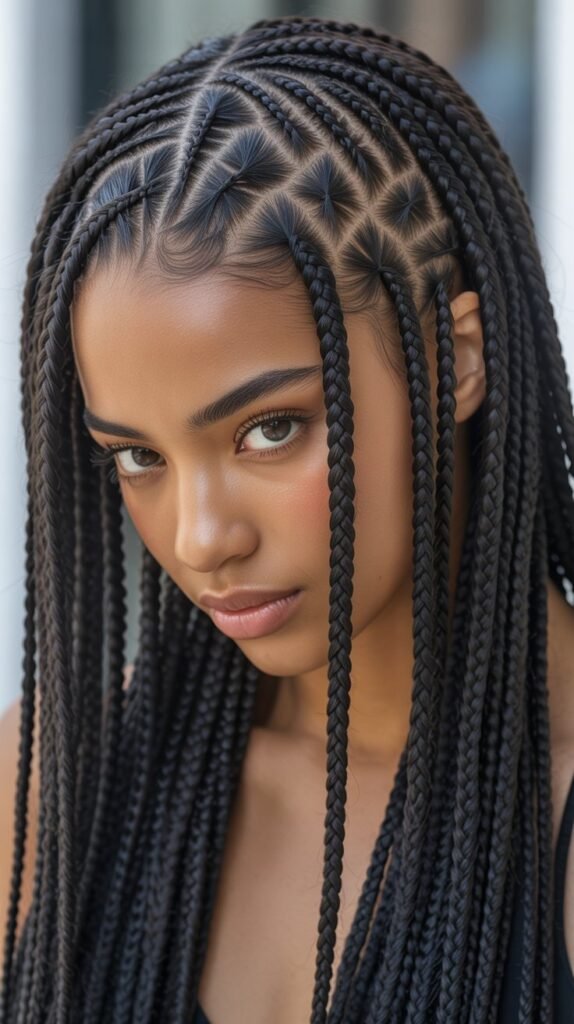 Micro Braids with Middle Part