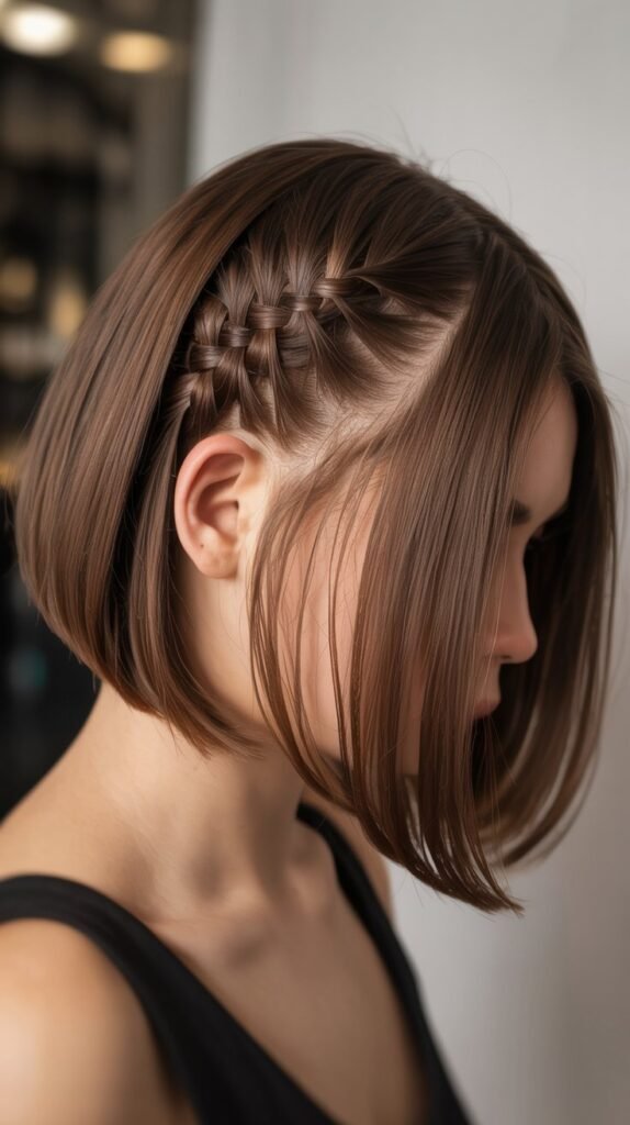 Long Angled Bob with Braided Accent