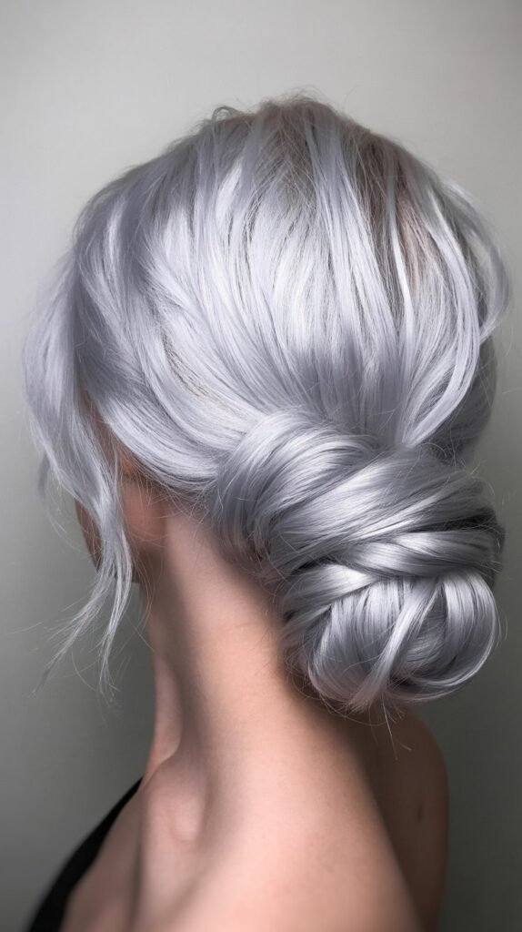 Pearl White Kinky Straight Low Chignon