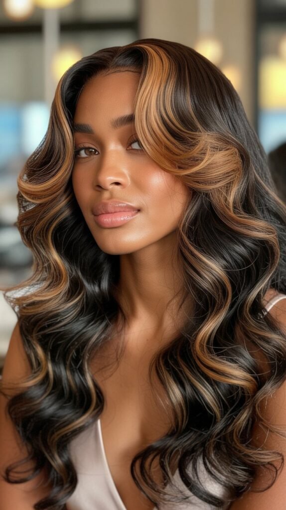 Highlighted Deep Wave with Face-Framing Streaks