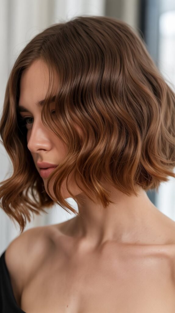 Wavy Angled Bob with Loose Waves