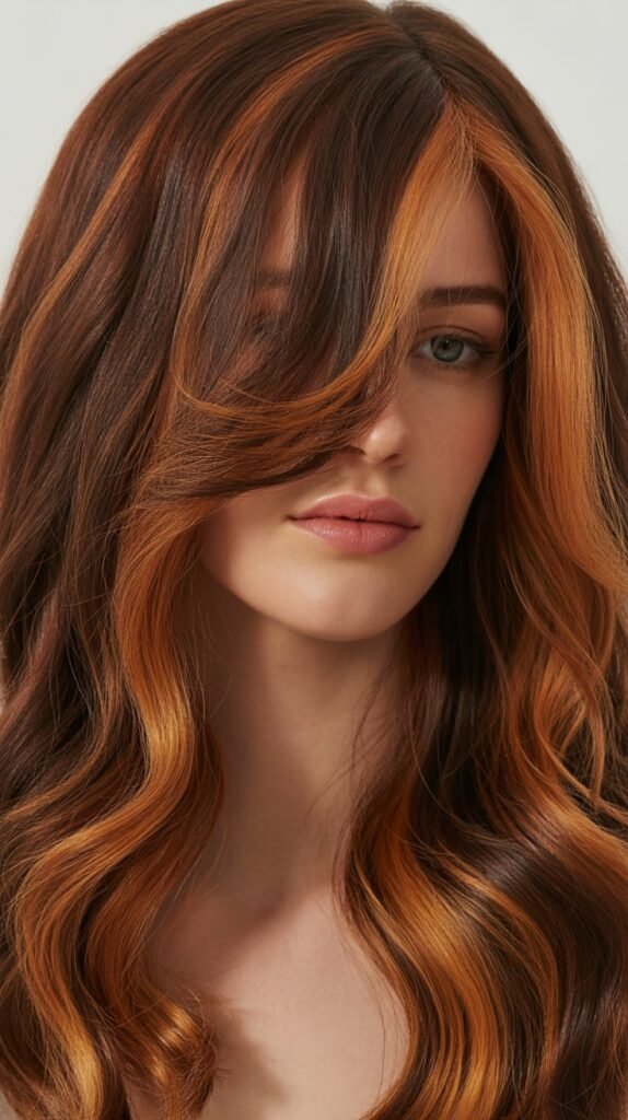 Brown Wig with Caramel Highlights and Red Undertones