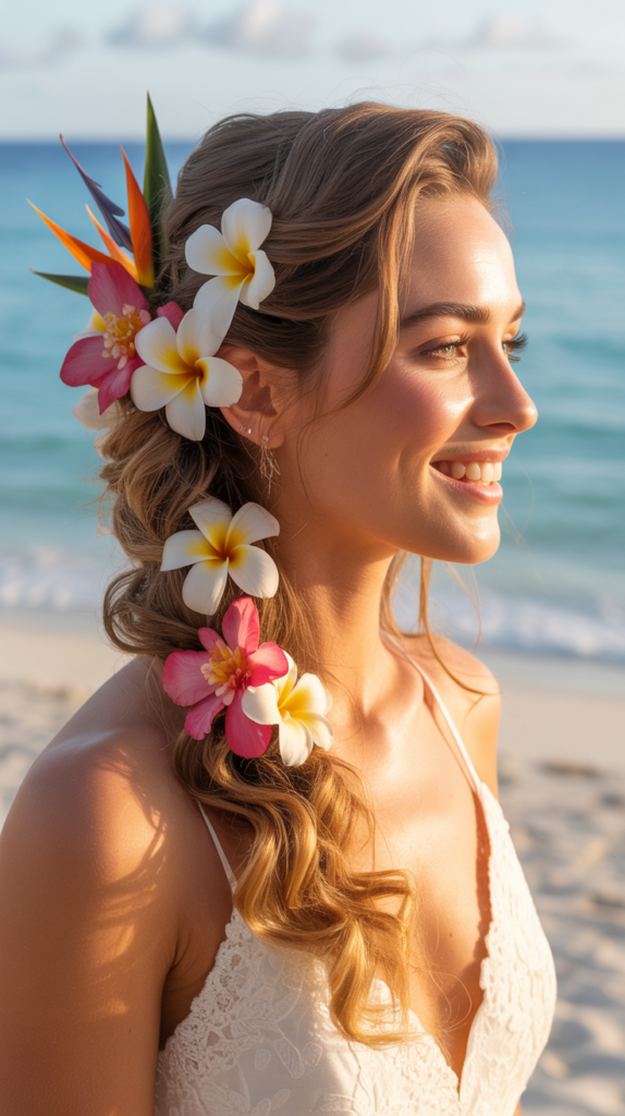  Half-Up Half-Down With Tropical Blooms