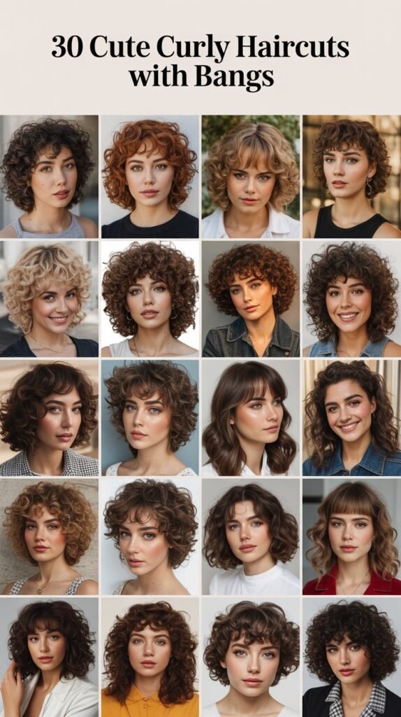 30 Cute Curly Haircuts with Bangs