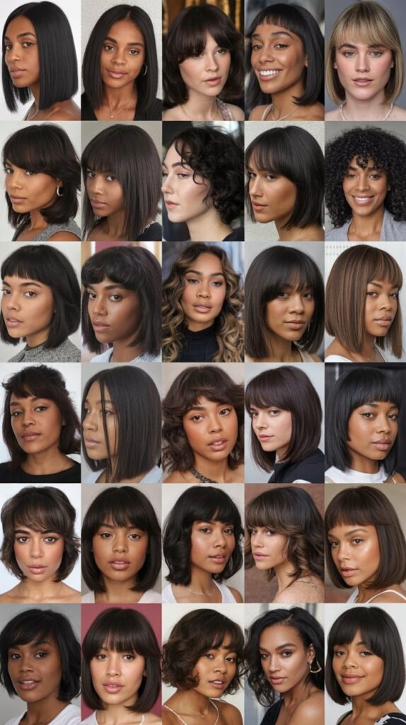 30 Stunning Long Bob with Curtain Bangs for Black Women
