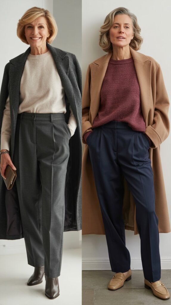 High-Waisted Trousers with Tucked Sweater