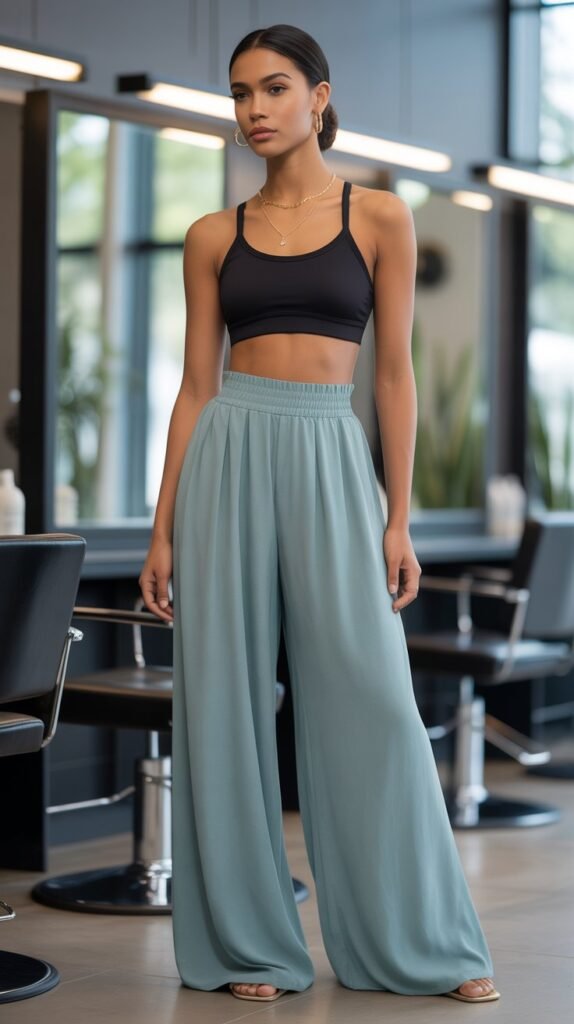 Sports Bra with High-Waisted Palazzo Pants