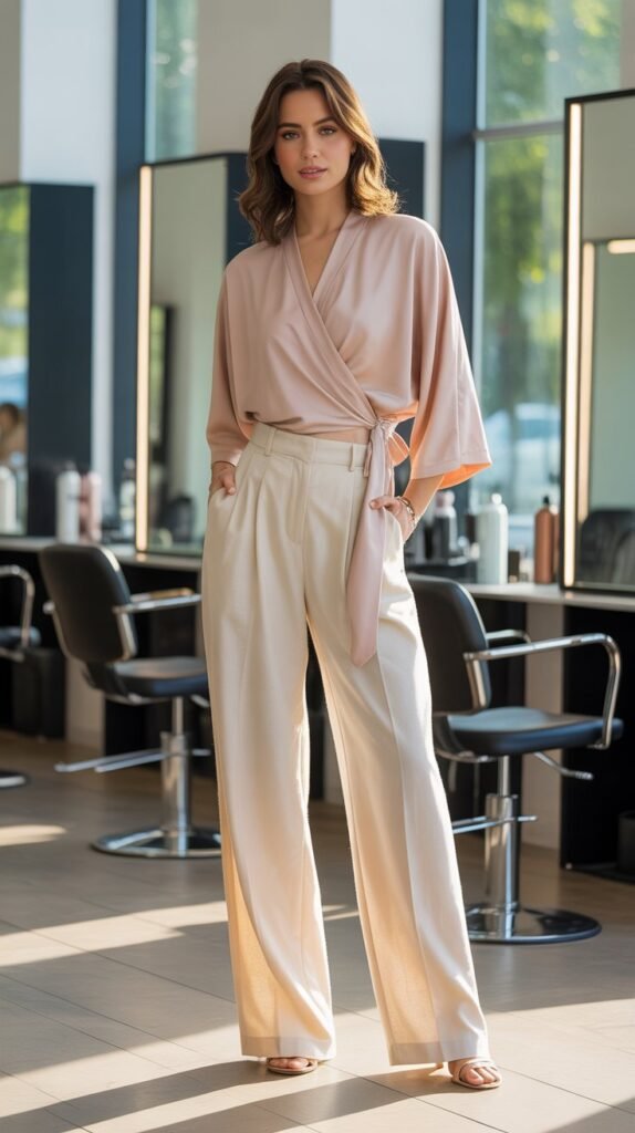 Wrap Top with Wide-Leg Trousers