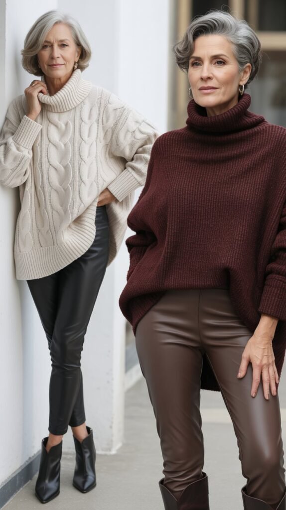 Oversized Sweater with Leather Leggings