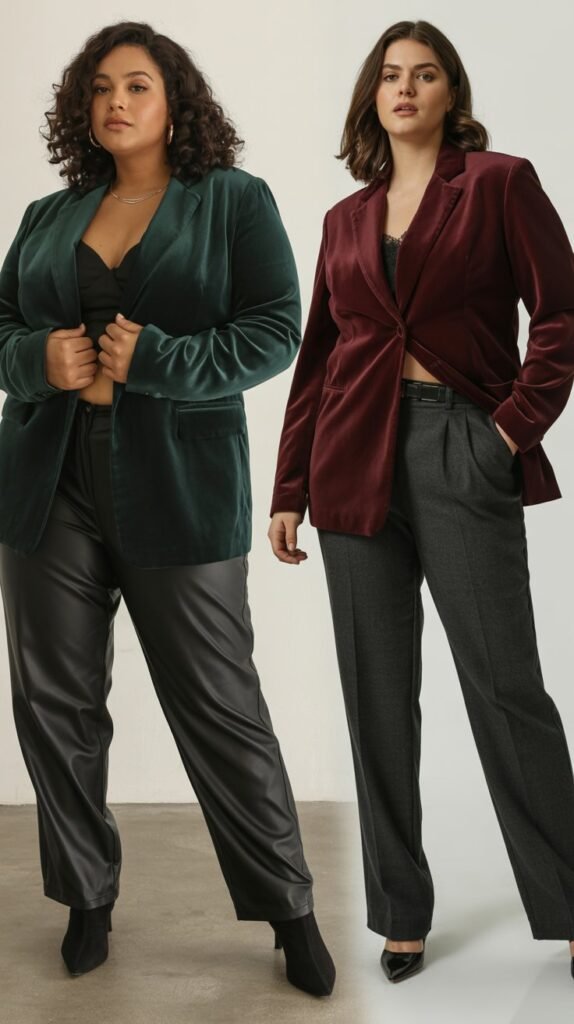 Velvet Blazer with Sleek Pants Ensemble
