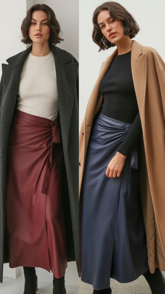 Wrap Skirt with Thermal Top and Long Coat
